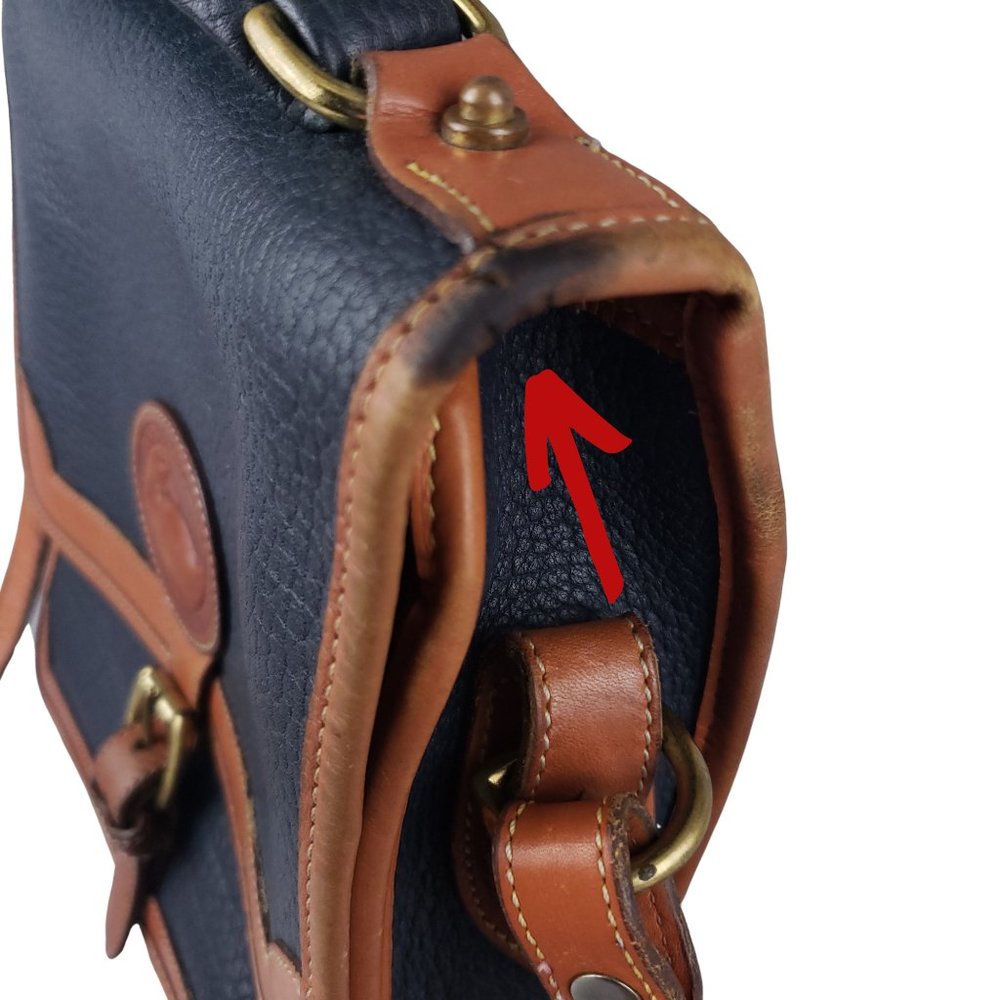 Vintage Dooney Bourke Navy British Tan Med Carrier Surrey Crossbody Purse R120 - Picture 7 of 10